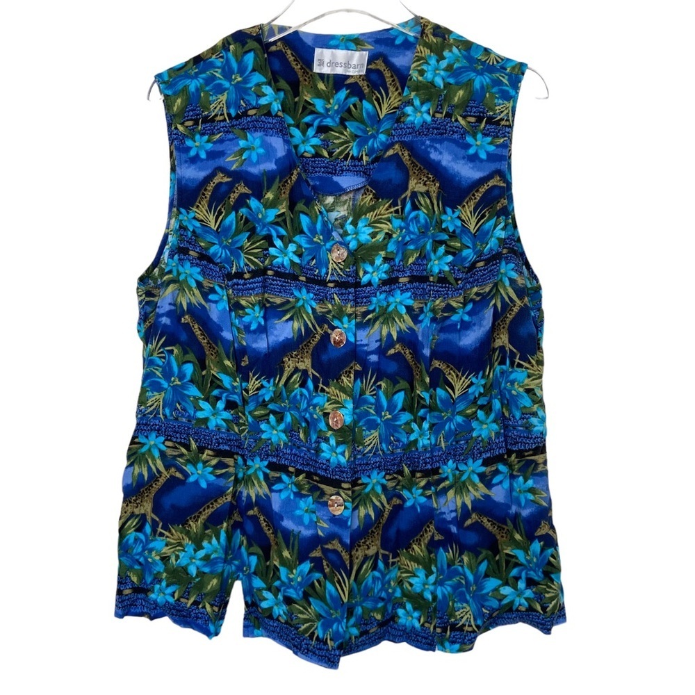 *SOLD* Dressbarn Woman Blue Floral and Giraffe Print Sleeveless Top. Size 18W